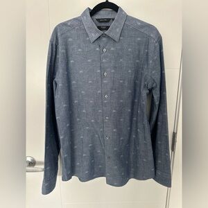 Paul Smith Men’s Button Down Shirt — Micro Bicycle Print Slim Fit Feel